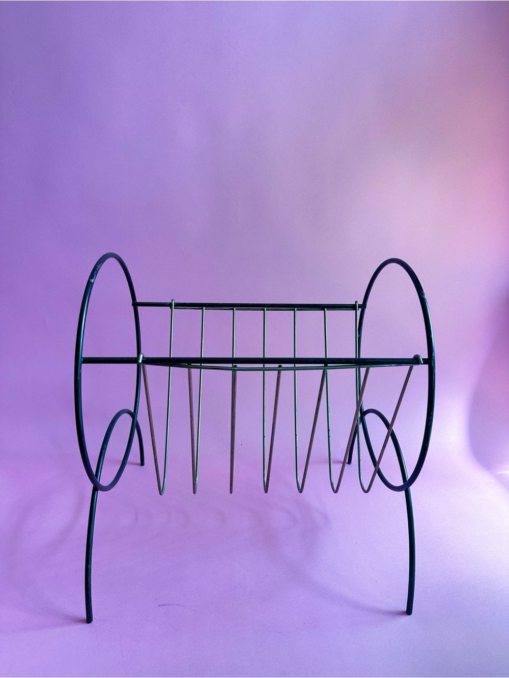 Vintage MCM Black Metal Vinyl Record / Book / Magazine Rack